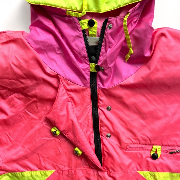 Vintage 80s Serac Anorak Lined Windbreaker Nylon Zip Jacket Neon Pink 4 S Ski - Picture 5 of 16
